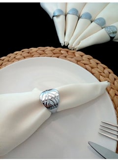 ION Napkin Ring Leaf Pattern Stainless Steel Set of 6  - Image 1