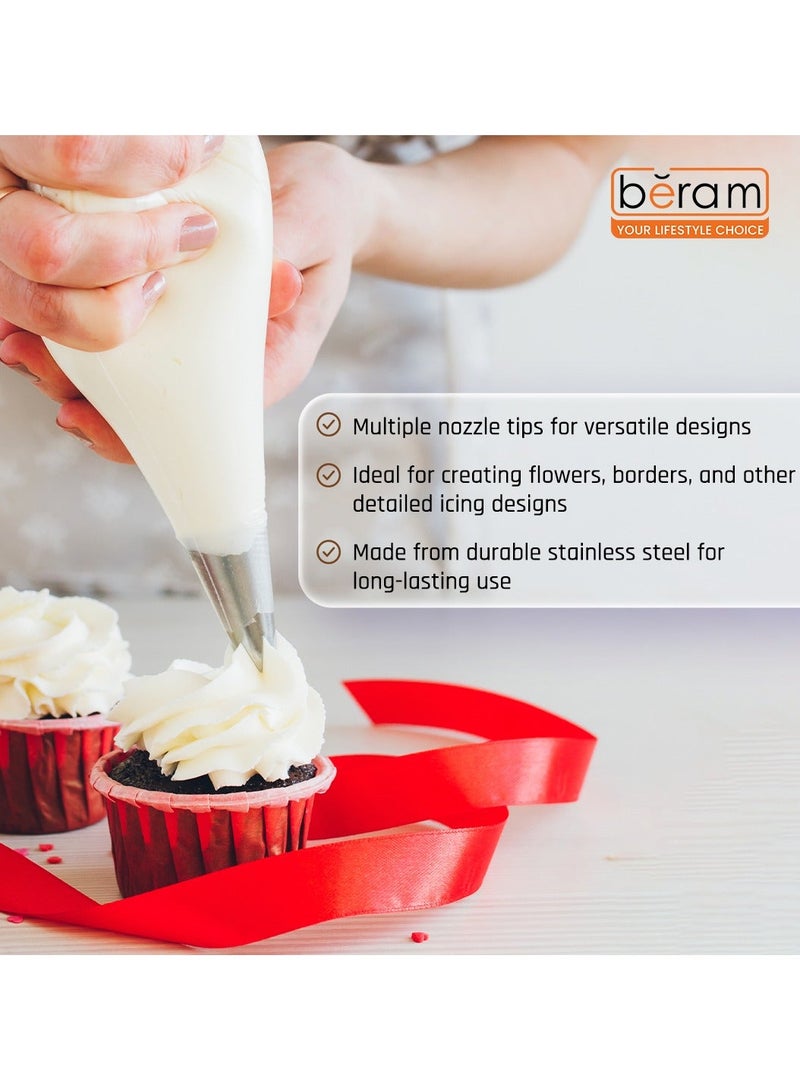 بيرام 24 قطعة من رؤوس التزيين المصنوعة من الستانلس ستيل أدوات تزيين الكيك طقم فوهات التزيين مع صندوق مجموعة تزيين المعجنات رؤوس تزيين للكريمة والزبدة والكيك والكب كيك والكوكيز وتصاميم الفوندان - Image 2
