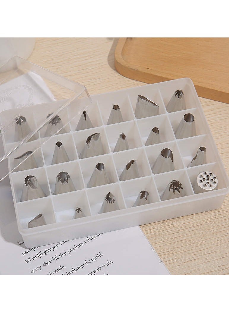 بيرام 24 قطعة من رؤوس التزيين المصنوعة من الستانلس ستيل أدوات تزيين الكيك طقم فوهات التزيين مع صندوق مجموعة تزيين المعجنات رؤوس تزيين للكريمة والزبدة والكيك والكب كيك والكوكيز وتصاميم الفوندان - Image 1