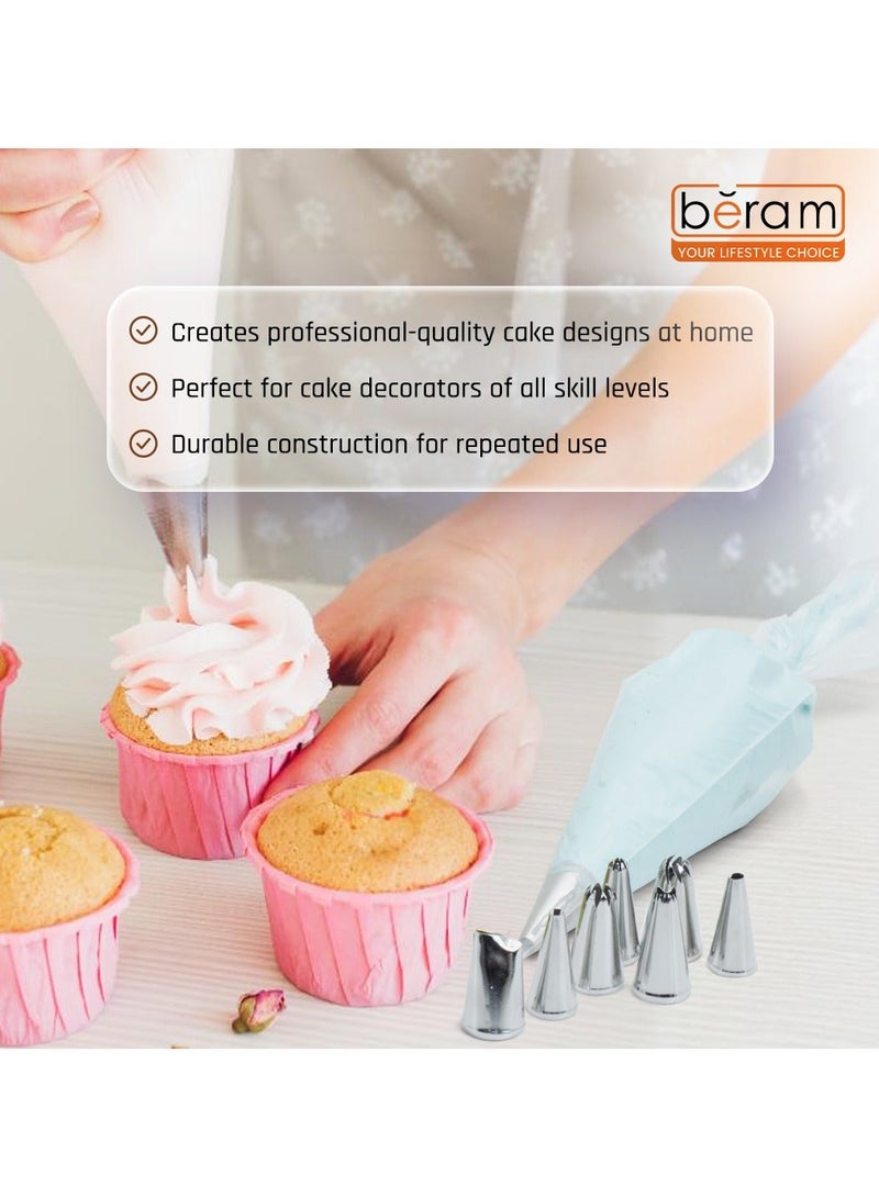 بيرام 24 قطعة من رؤوس التزيين المصنوعة من الستانلس ستيل أدوات تزيين الكيك طقم فوهات التزيين مع صندوق مجموعة تزيين المعجنات رؤوس تزيين للكريمة والزبدة والكيك والكب كيك والكوكيز وتصاميم الفوندان - Image 3