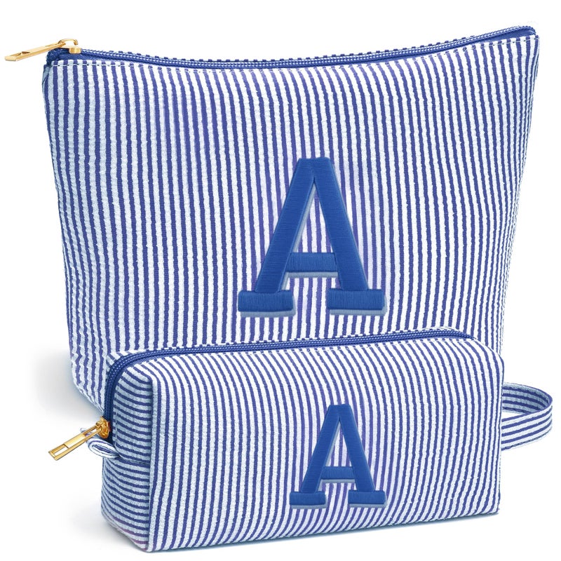 Fohufo Christmas Gifts 2025 for Girls Stocking Stuffers for Teen Girls 6 7 8 9 10 11 12 Year Girl Birthday Gift Personalized Initial Travel Makeup Bag Set Christmas Birthday Gifts for GirlBlue A - Image 2