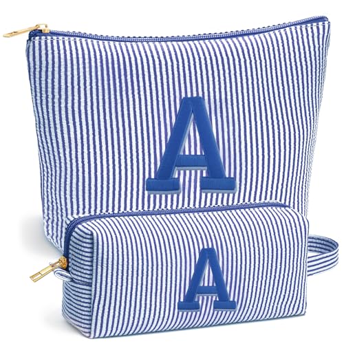 Fohufo Christmas Gifts 2025 for Girls Stocking Stuffers for Teen Girls 6 7 8 9 10 11 12 Year Girl Birthday Gift Personalized Initial Travel Makeup Bag Set Christmas Birthday Gifts for GirlBlue A - Image 1
