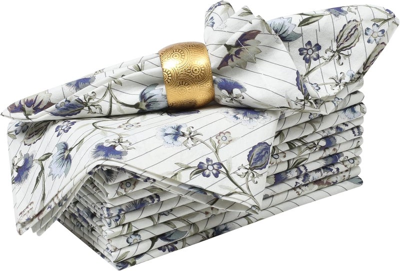 Bedding Craft Dinner Cloth Napkins  18x18 Inch Multicolor Lace Print Design Set of 12  Perfect for Table Dcor_18x18 with 1 Fold Stripe Flower Design - Image 1