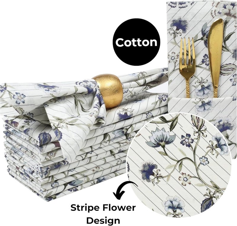 Bedding Craft Dinner Cloth Napkins  18x18 Inch Multicolor Lace Print Design Set of 12  Perfect for Table Dcor_18x18 with 1 Fold Stripe Flower Design - Image 2