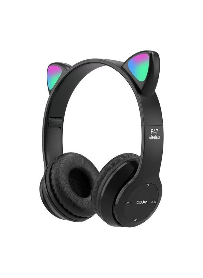 Generic - Cat Ear Luminous Bluetooth Headset P47M Cartoon Student Wireless Game P9 Headset-Color:p47m Light Blue - Image 1