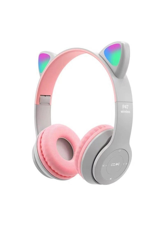 Generic - Cat Ear Luminous Bluetooth Headset P47M Cartoon Student Wireless Game P9 Headset-Color:p47m Light Blue - Image 1