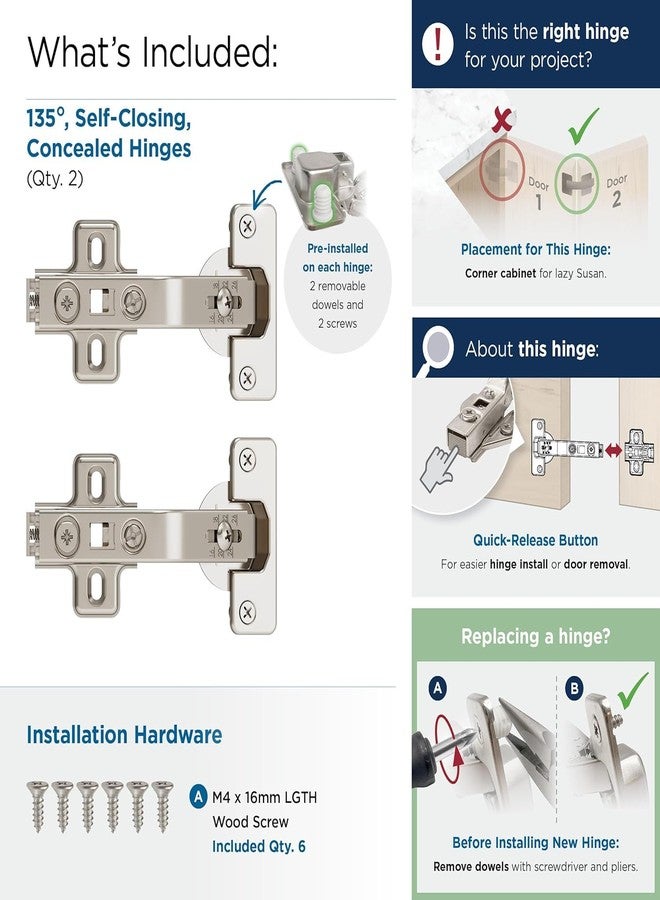 Amerock 2 Pack 135 Degree Lazy Susan Bi-Fold Door Euro Concealed Cabinet Hinge, Corner Cabinet - Image 5