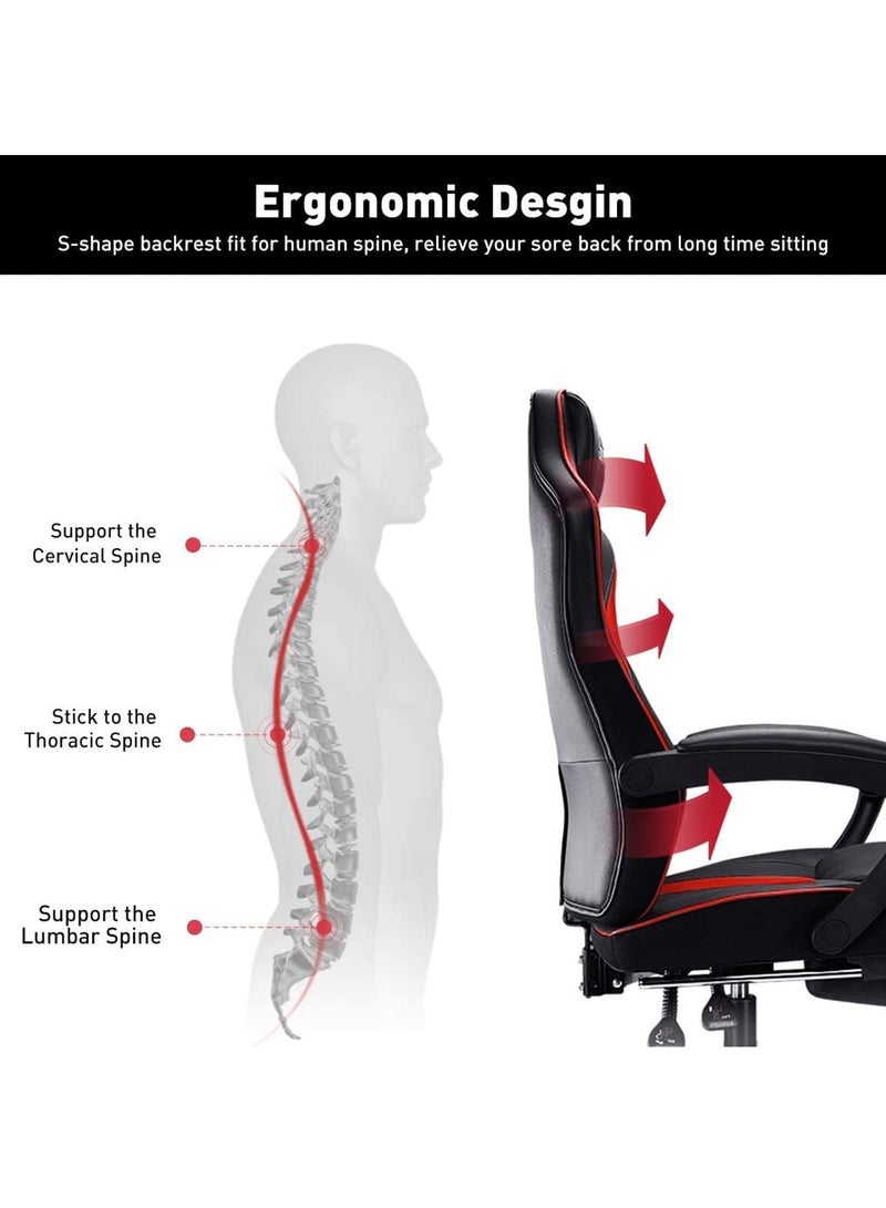 مونوج كرسي ألعاب عالي الظهر مع مسند للقدمين ودعم أسفل الظهر، كرسي مريح مع كرسي عمل يدور 360 درجة - Image 5