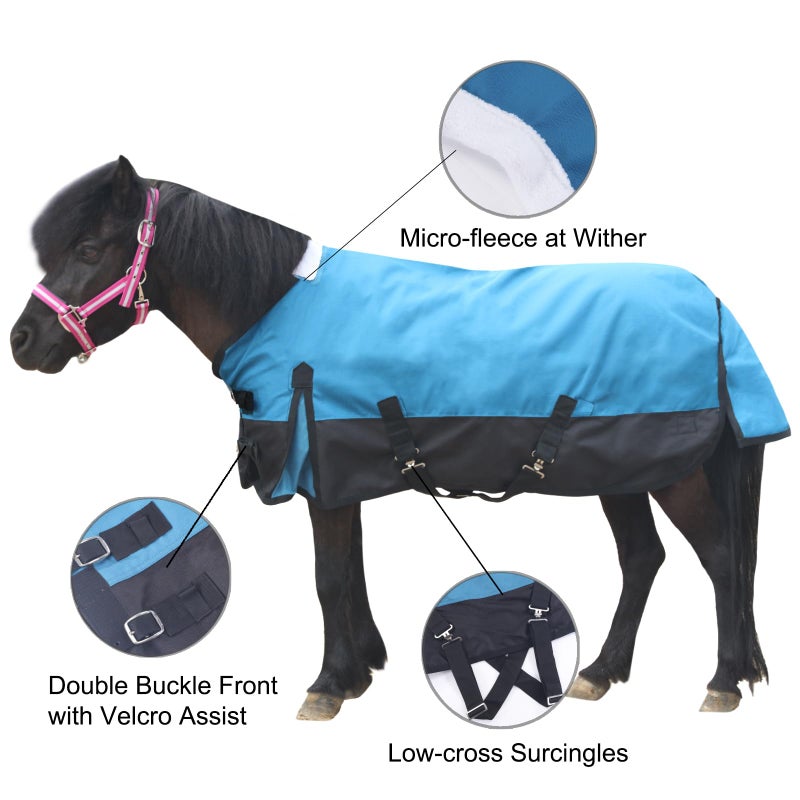 Gallopoff Mini Horse/Pony/Foal/Miniature Size 36"-51" Lightweight Waterproof & Breathable 1200 Denier Turnout Blanket with No Filling Peacockblue 39" - Image 2