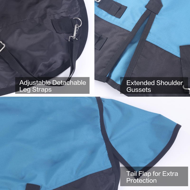 Gallopoff Mini Horse/Pony/Foal/Miniature Size 36"-51" Lightweight Waterproof & Breathable 1200 Denier Turnout Blanket with No Filling Peacockblue 39" - Image 3