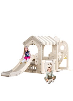 MaBaby 5 in 1 Toddler Slide and Swing Set, Kid Slide for Toddlers Age 1-3, Tent Themed Baby Slide with Basketball Hoop, Indoor Outdoor Slide Toddler Playset Toddler Playground  - Image 1