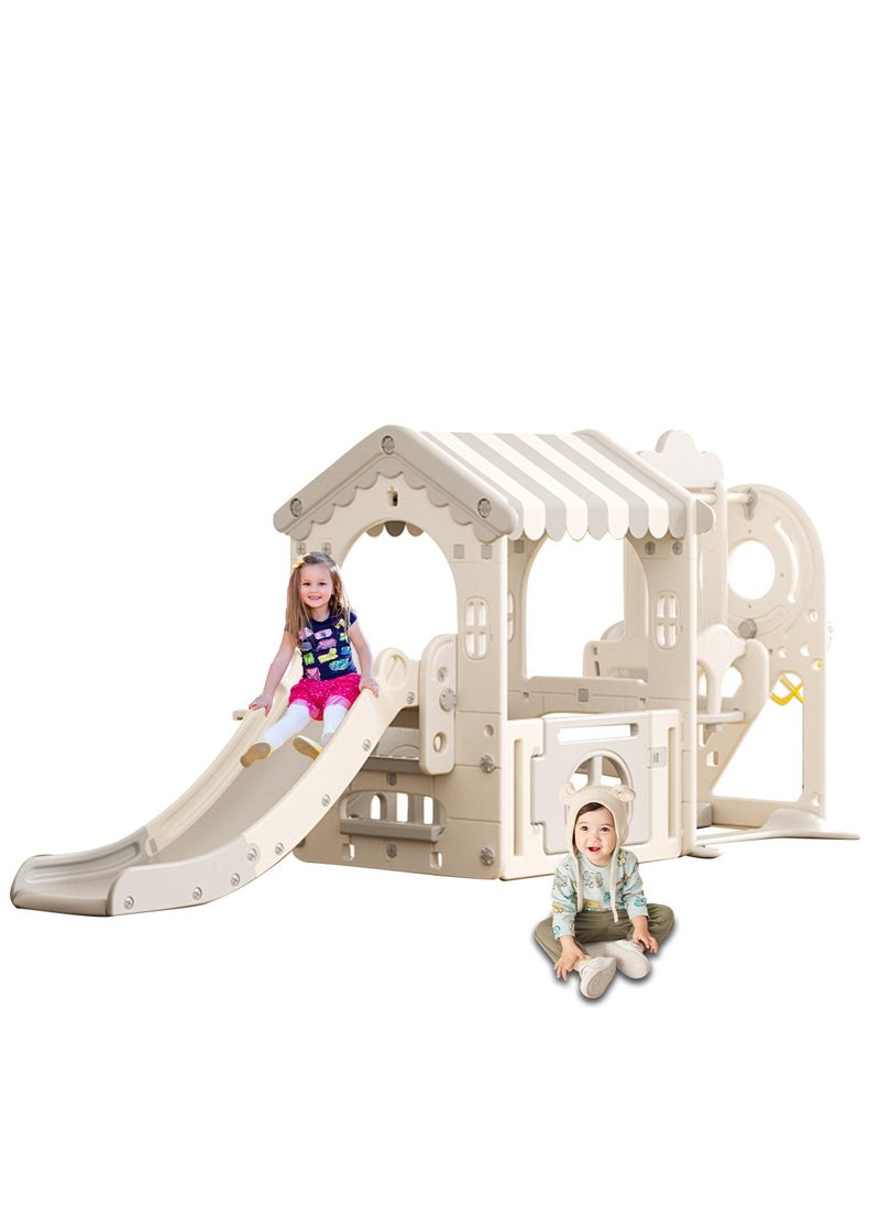 MaBaby - 5 in 1 Toddler Slide and Swing Set, Kid Slide for Toddlers Age 1-3, Tent Themed Baby Slide with Basketball Hoop, Indoor Outdoor Slide Toddler Playset Toddler Playground - Image 1