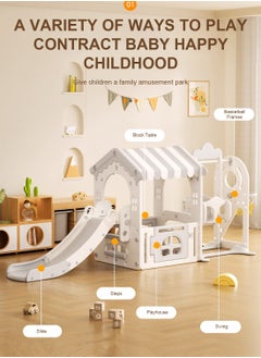 MaBaby 5 in 1 Toddler Slide and Swing Set, Kid Slide for Toddlers Age 1-3, Tent Themed Baby Slide with Basketball Hoop, Indoor Outdoor Slide Toddler Playset Toddler Playground  - Image 2