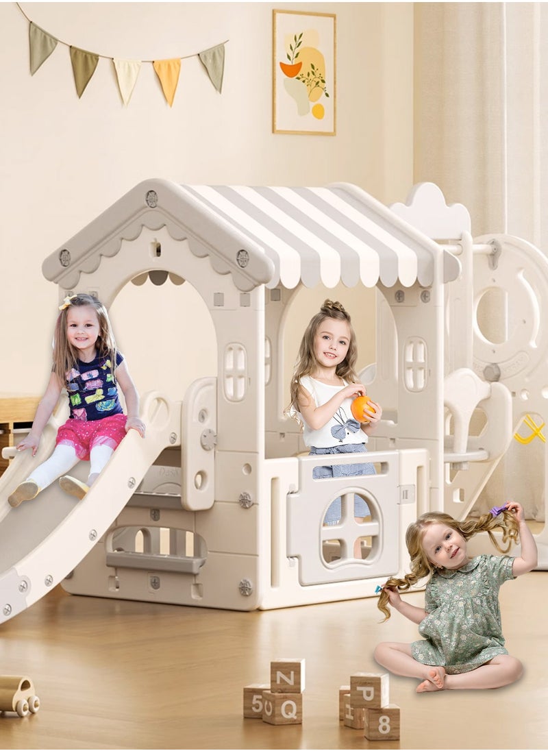 MaBaby - 5 in 1 Toddler Slide and Swing Set, Kid Slide for Toddlers Age 1-3, Tent Themed Baby Slide with Basketball Hoop, Indoor Outdoor Slide Toddler Playset Toddler Playground - Image 1