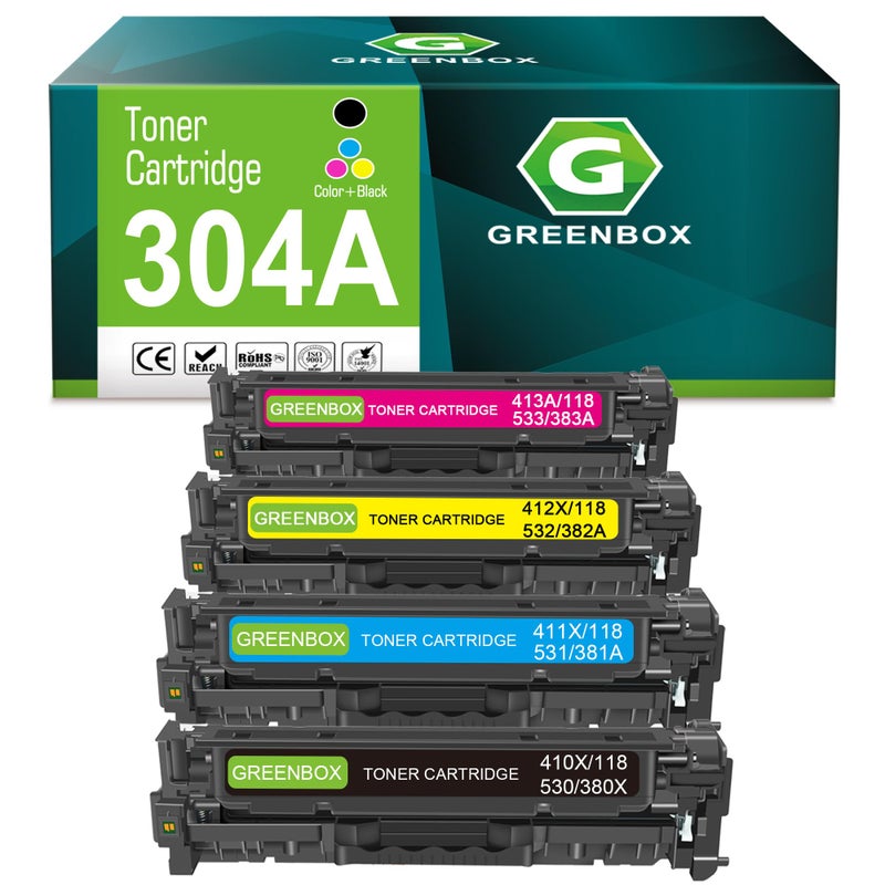 GREENBOX Remanufactured 304A Toner Cartridge Replacement for HP 304A CC530A for CP2025DN CM2320N CM2320NF CM2320FXI MFP MF8580CDW MF8350CDN MF8380CDW MF726CDW LBP7660CDN Printer 4 PackKCMY