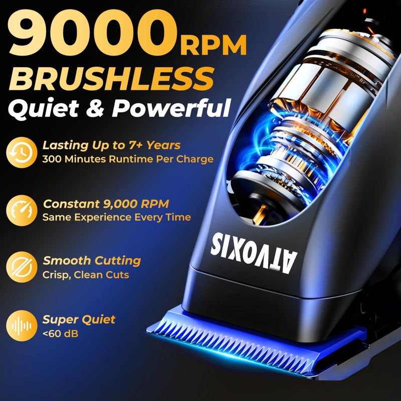 ATVOXIS 9000 RPM Brushless Motor Professional Hair Clippers Set for Men: Cordless Clippers & Zero Gap Trimmers with DLC Blades LED Display Fast Charging Stands Travel Pouch Maquina Para Cortar Pelo De Hombre - Image 3