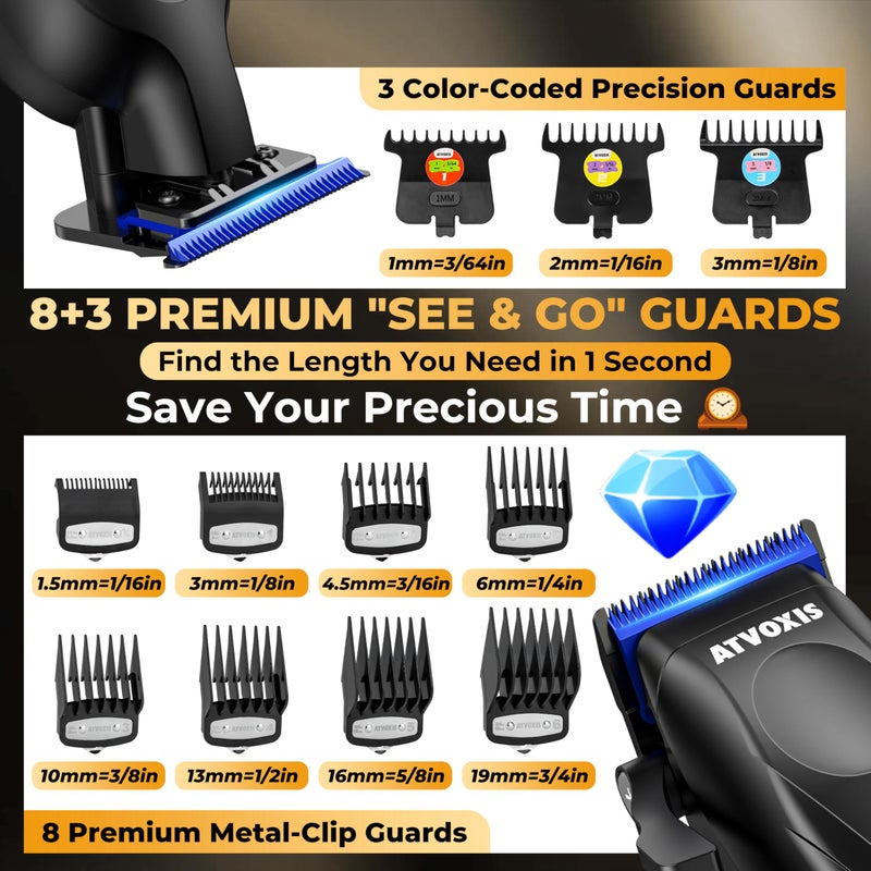 ATVOXIS 9000 RPM Brushless Motor Professional Hair Clippers Set for Men: Cordless Clippers & Zero Gap Trimmers with DLC Blades LED Display Fast Charging Stands Travel Pouch Maquina Para Cortar Pelo De Hombre - Image 5