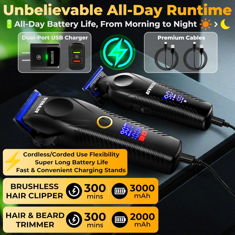 ATVOXIS 9000 RPM Brushless Motor Professional Hair Clippers Set for Men: Cordless Clippers & Zero Gap Trimmers with DLC Blades LED Display Fast Charging Stands Travel Pouch Maquina Para Cortar Pelo De Hombre - Image 4
