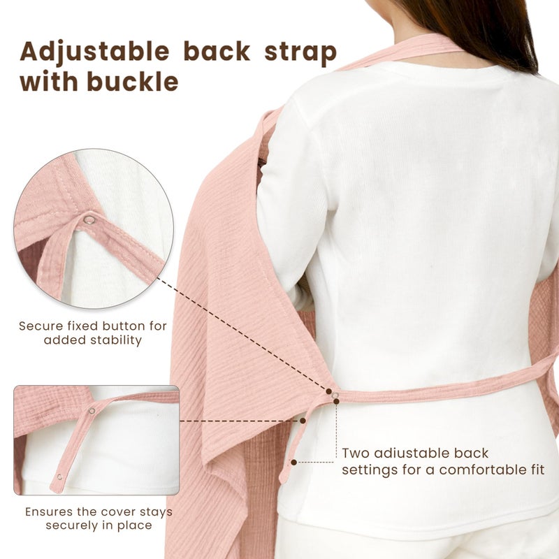 Konssy Muslin Nursing Cover for Baby Breastfeeding, Breathable 100% Cotton Breastfeeding Cover with Rigid Hoop for Mother Nursing Apron, Multi-use Carseat Canopy (Pink) - Image 5