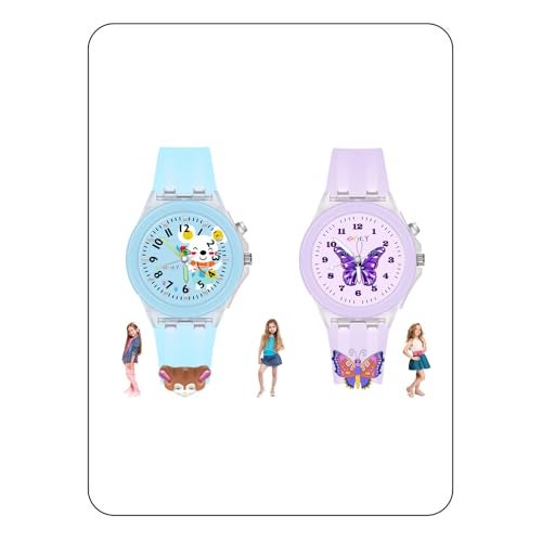 Spiky Analog Watch For Kids Combo (Purple & Blue) | 3D Cartoon | 7 Multicolor LED Luminous Lights With Silicone Strap | Unisex Best Birthday Gift | Analogue Wrist Watches For Girls & Boys | Age 3 to 10 Years | Combo Pack of 2 - Image 1