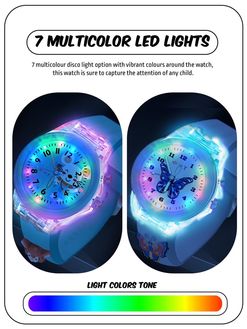 Spiky Analog Watch For Kids Combo (Purple & Blue) | 3D Cartoon | 7 Multicolor LED Luminous Lights With Silicone Strap | Unisex Best Birthday Gift | Analogue Wrist Watches For Girls & Boys | Age 3 to 10 Years | Combo Pack of 2 - Image 2