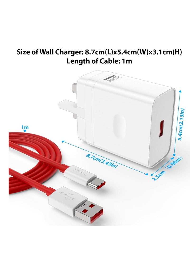 General SuperVooc 80W for OnePlus Warp Charger,Warp Charge Type C for One Plus 14/13/12R/12/11R/11/10/9/Nord/Ace and Oppo/Realme mobile phones with 3.3 ft Type-C Charging Cable  - Image 1