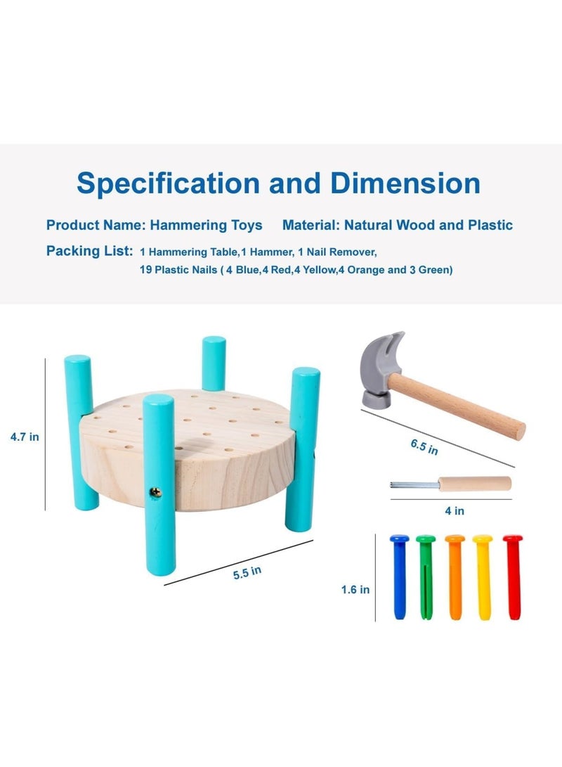 SYOSI Wooden Baby Workbench, Toddler Pounding Hammer Toy STEM Educational Preschool Learning Tool, Durable Wooden Construction with Colorful Pieces for Kids Aged 1 and Up, Natural Wood - Image 5