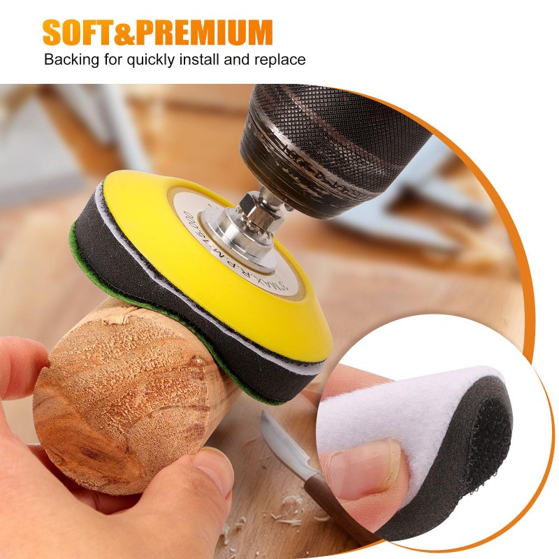 POLIWELL 3 Inch (75mm) Assorted 800/1000/2000/3000/5000 Grit Premium Heavy Duty Silicon Carbide Wet/Dry Hook & Loop Sanding Discs with 1/4 inch Shank Sanding Pad + Foam Buffering Pad, 100PCS - Image 3