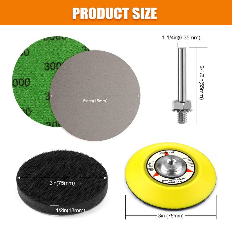 POLIWELL 3 Inch (75mm) Assorted 800/1000/2000/3000/5000 Grit Premium Heavy Duty Silicon Carbide Wet/Dry Hook & Loop Sanding Discs with 1/4 inch Shank Sanding Pad + Foam Buffering Pad, 100PCS - Image 4