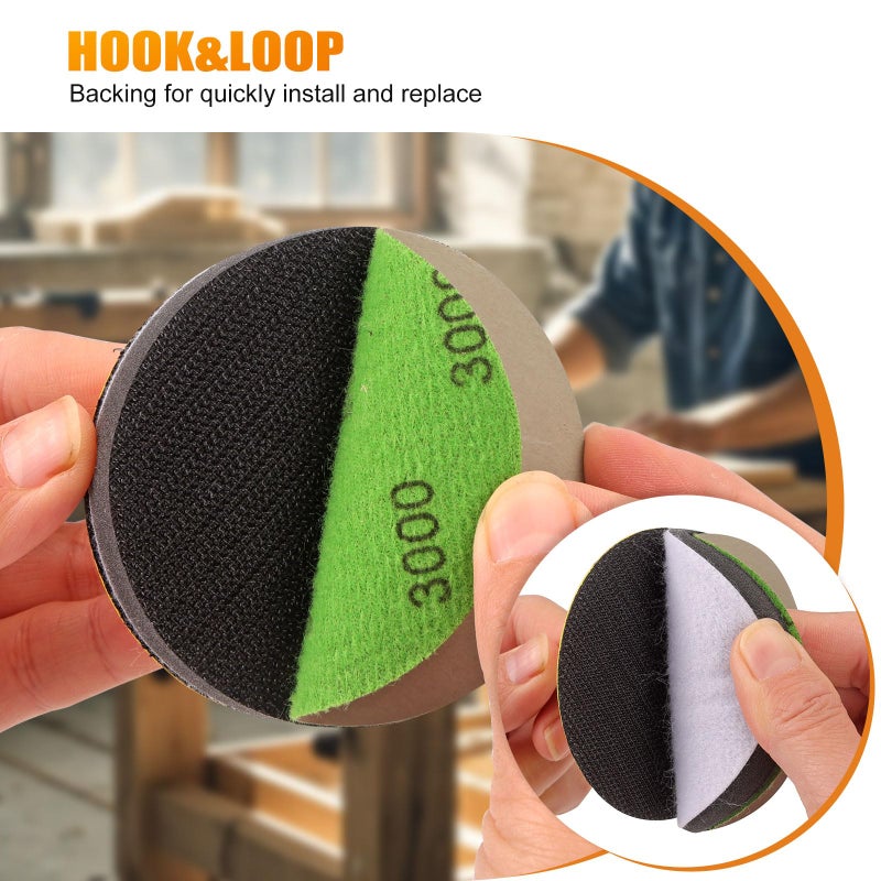 POLIWELL 3 Inch (75mm) Assorted 800/1000/2000/3000/5000 Grit Premium Heavy Duty Silicon Carbide Wet/Dry Hook & Loop Sanding Discs with 1/4 inch Shank Sanding Pad + Foam Buffering Pad, 100PCS - Image 2