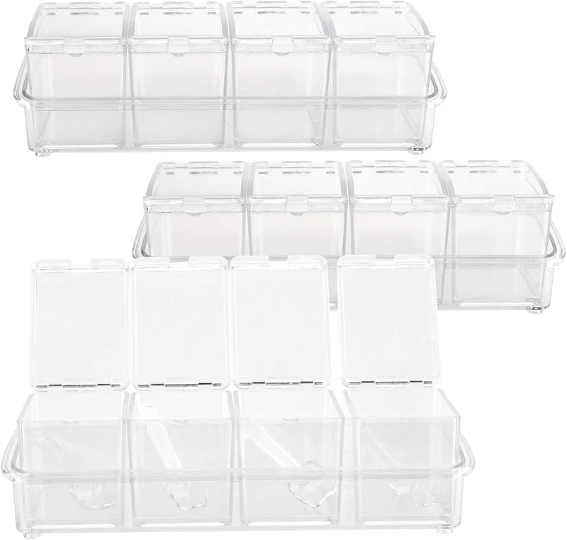 JAPCHET 3 Pack 4 Cell Clear Seasoning Box with Spoons 102  354  3 inch Seasoning Storage Container with Cover Clear Seasoning Rack Spice Pots for Spice Salt Sugar - Image 1