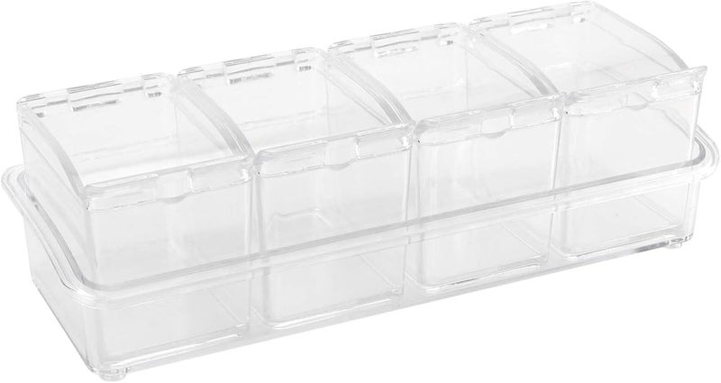 JAPCHET 3 Pack 4 Cell Clear Seasoning Box with Spoons 102  354  3 inch Seasoning Storage Container with Cover Clear Seasoning Rack Spice Pots for Spice Salt Sugar - Image 4