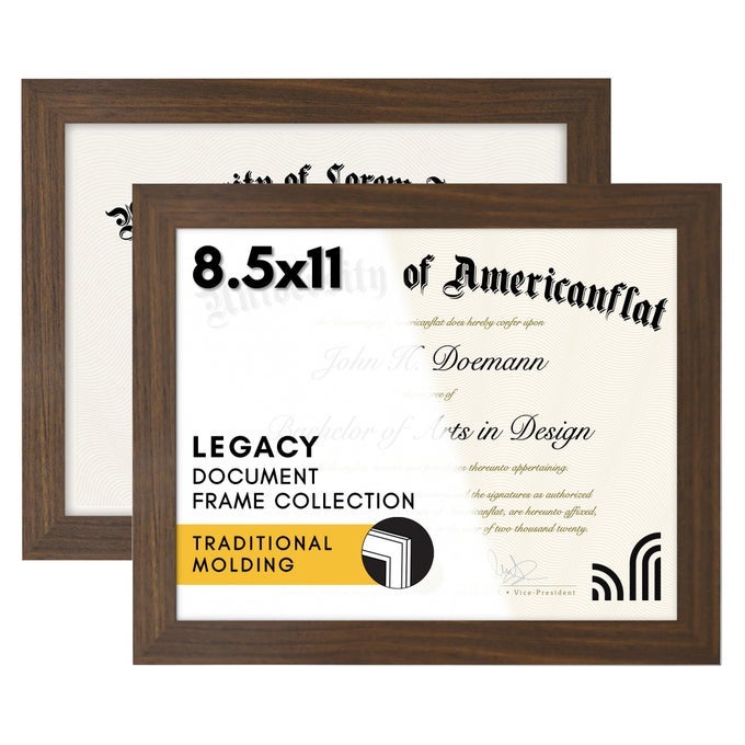 85x11 Diploma Frame with ShatterResistant Glass Set of 2 Document Frames with Engineered Wood Legacy Collection Certificate Frame for Tabletop and Wall Display Walnut