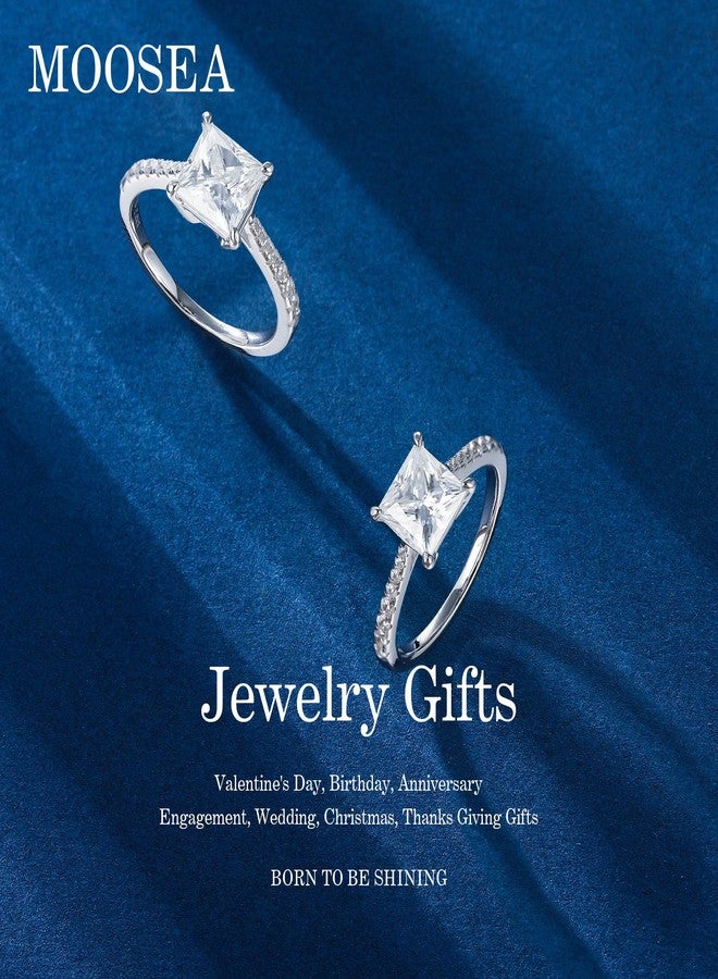 MOOSEA 2CT Moissanite Engagement Rings for Women, 925 Sterling Silver 14K White Gold Plated Wedding Band, Promise Rings for Her Moissanite Jewelry Anniversary Birthday Gifts - Image 2