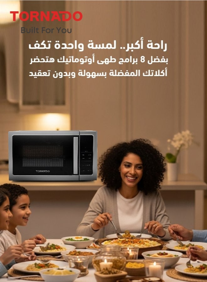 TORNADO 25L Solo Microwave Oven, 900W Power, Silver Front with Mirror Door & Stainless Steel Frame, Auto Menu, Defrost Function, Push Button Door Open - TMDS-25-S-A - 1-Year Free Warranty - Image 4