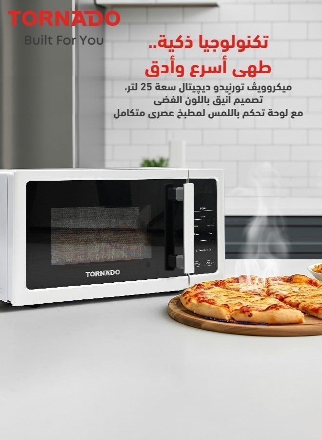 TORNADO 25L Solo Microwave Oven, 900W Power, Silver Front with Mirror Door & Stainless Steel Frame, Auto Menu, Defrost Function, Push Button Door Open - TMDS-25-S-A - 1-Year Free Warranty - Image 2