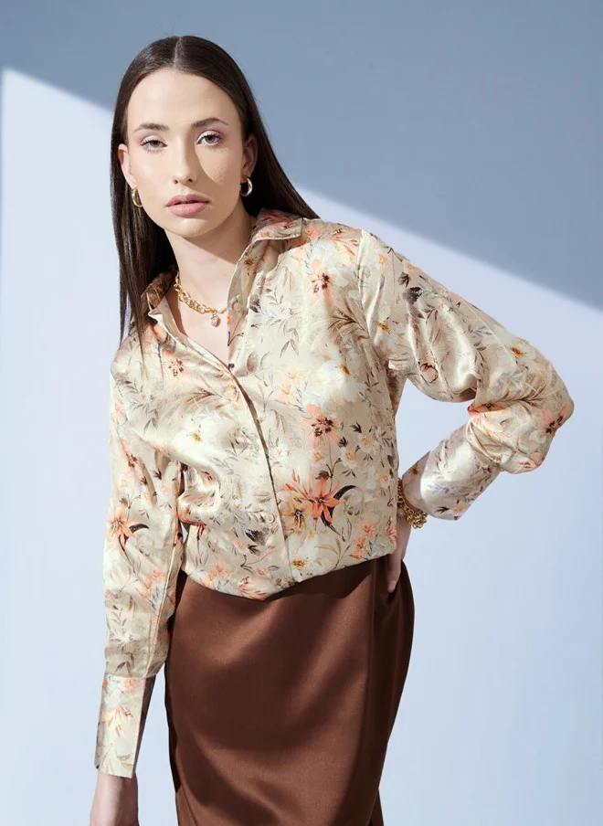 STREET 9 Floral Printed Oversized Casual Shirt for Women