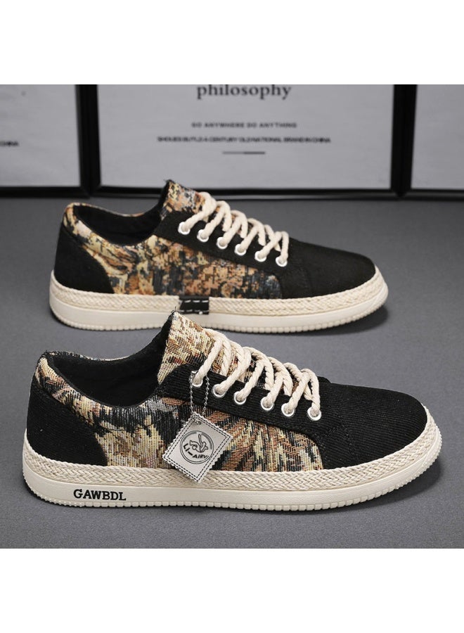 Canvas Men's Shoes, Summer Breathable Versatile Casual Sneakers For Work, Soft-soled Height-increasing Old Beijing Linen Shoes For Men