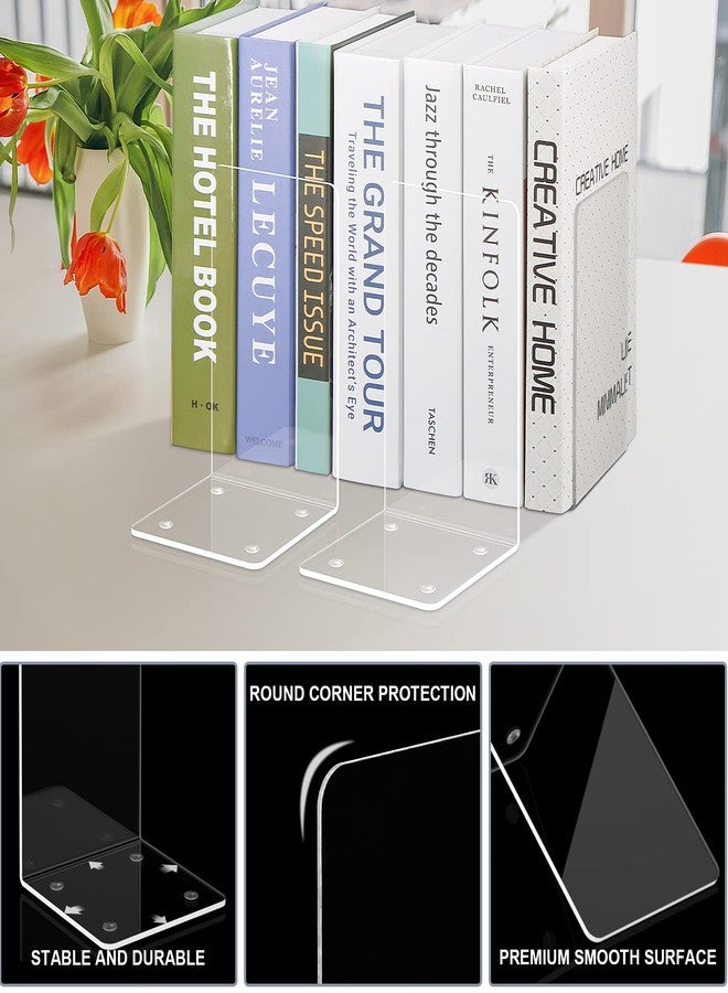 VFINE Acrylic Bookends 2 Pieces, VFINE Book Ends for Shelves, Clear Bookends for Shelves Decor Book Ends for Desktop Organizer, Book Stopper for Home Office School Supplies, 7 * 4.8 * 4.75 inch - Image 4