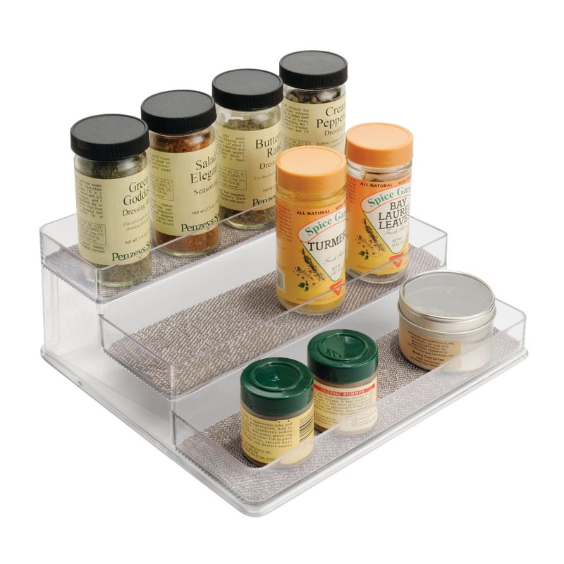 InterDesign iDesign Twillo Plastic Stadium Spice Rack, 3-Tier Organizer for Kitchen Pantry, Cabinet, Countertops, Vanity, Office, Craft Room, 9.2" x 10" x 4", Metallico and Clear - Image 4