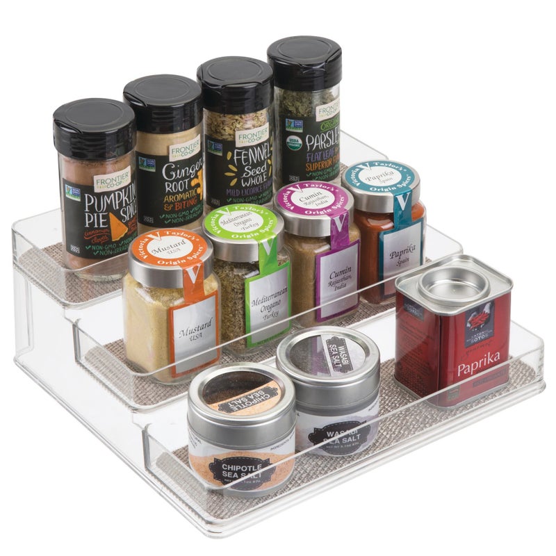 InterDesign iDesign Twillo Plastic Stadium Spice Rack, 3-Tier Organizer for Kitchen Pantry, Cabinet, Countertops, Vanity, Office, Craft Room, 9.2" x 10" x 4", Metallico and Clear - Image 5