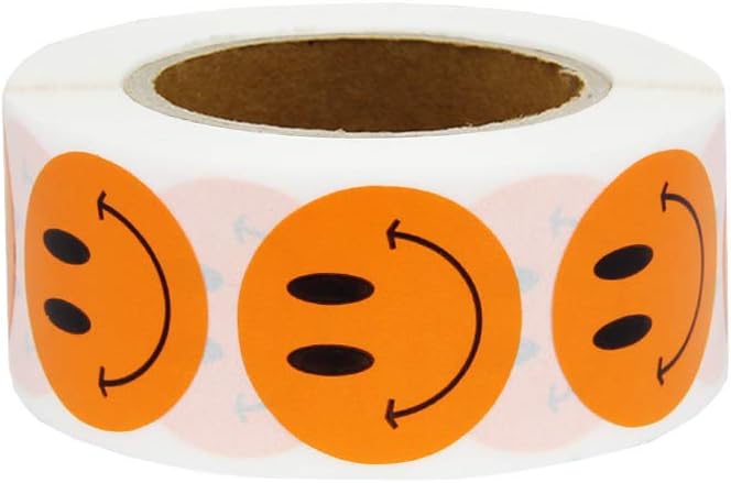 Hcode Happy Face Circle Dots Paper Labels Reward Teachers Stickers 500 Pieces per Roll (1 inch Orange) - Image 1