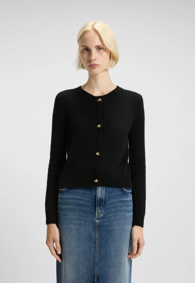 Knitted cardigan with gold-tone knot buttons