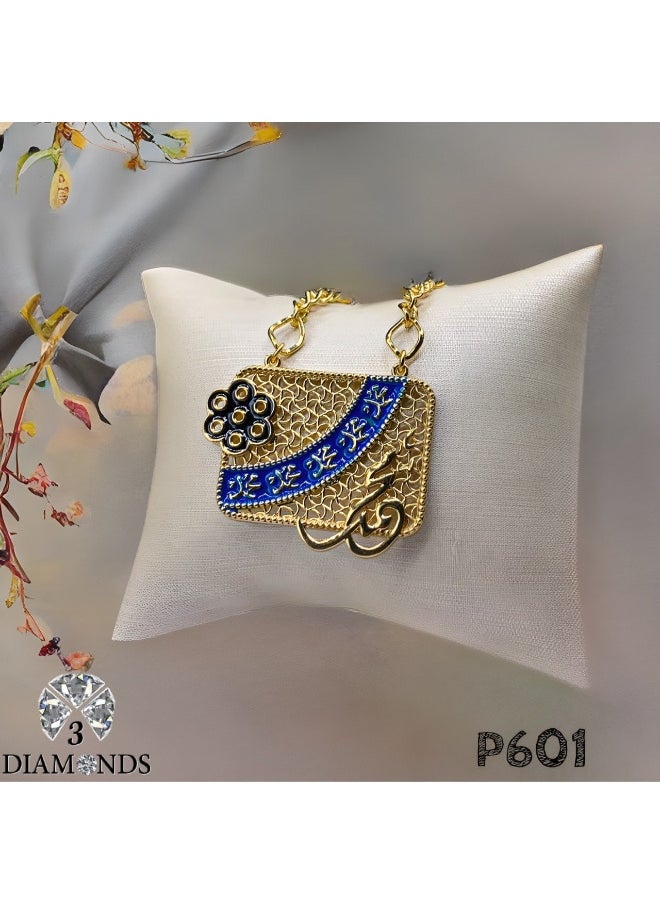 3Diamonds Gold-Plated Rectangle Pendant with Oriental Engraving – 3Diamonds Islamic-Inspired Necklace  - Image 2