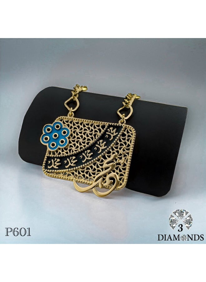 3Diamonds Gold-Plated Rectangle Pendant with Oriental Engraving – 3Diamonds Islamic-Inspired Necklace  - Image 4
