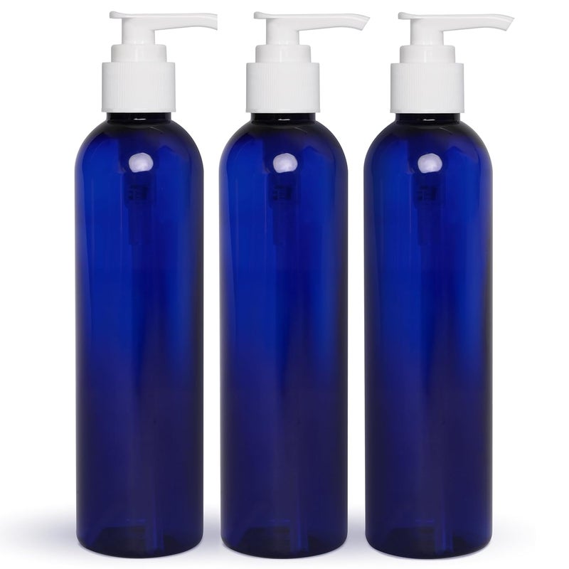 BRIGHTFROM Empty Lotion Pump Bottles, 8 Oz BPA-Free Refillable Plastic Containers, PETE1 Cobalt-Blue, Great for - Soap, Shampoo, Lotions, Liquid Body Soap, Creams and Massage Oil's (Pack of 3) - Image 1