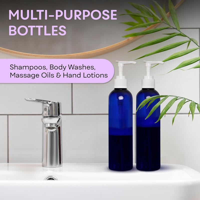 BRIGHTFROM Empty Lotion Pump Bottles, 8 Oz BPA-Free Refillable Plastic Containers, PETE1 Cobalt-Blue, Great for - Soap, Shampoo, Lotions, Liquid Body Soap, Creams and Massage Oil's (Pack of 3) - Image 4