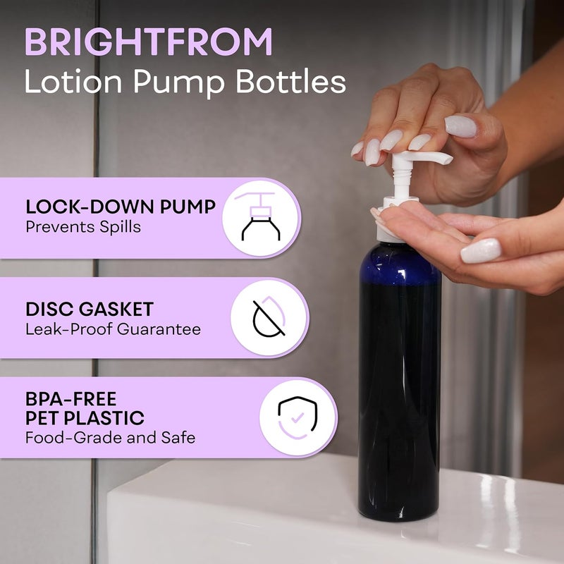 BRIGHTFROM Empty Lotion Pump Bottles, 8 Oz BPA-Free Refillable Plastic Containers, PETE1 Cobalt-Blue, Great for - Soap, Shampoo, Lotions, Liquid Body Soap, Creams and Massage Oil's (Pack of 3) - Image 2