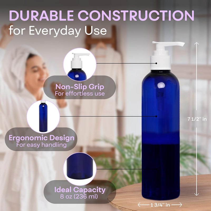 BRIGHTFROM Empty Lotion Pump Bottles, 8 Oz BPA-Free Refillable Plastic Containers, PETE1 Cobalt-Blue, Great for - Soap, Shampoo, Lotions, Liquid Body Soap, Creams and Massage Oil's (Pack of 3) - Image 3