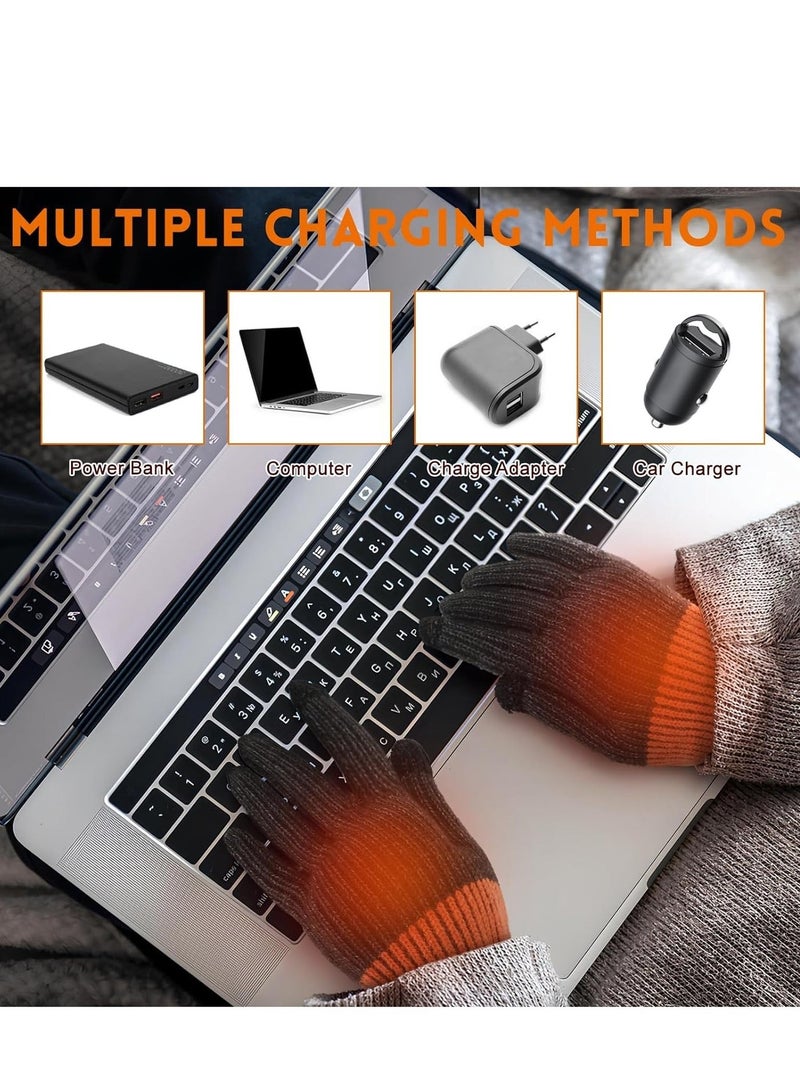 قفازات USB المدفأة للنساء والرجال قفازات شتوية كهربائية دافئة مرنة محبوكة بأصابع كاملة قفاز حراري 2 شاشة تعمل باللمس للابتوب قابلة للغسل هدية - Image 5